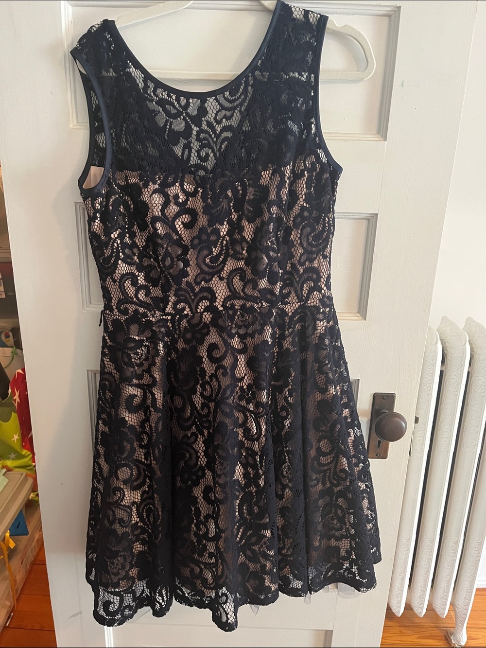 Betsy & Adam Black Lace Dress with Nude Lining